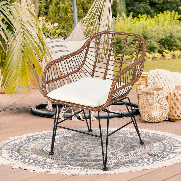 Costway 3PCS Patio Rattan Bistro Set Coffee Table Armchair Garden Image 2