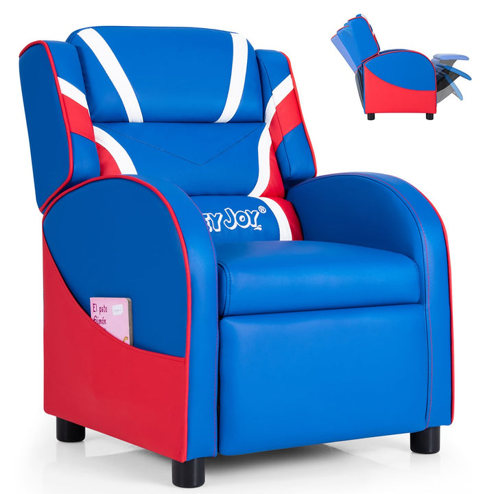 Kids Recliner Chair Gaming Sofa PU Leather Armchair w/Side Pockets Pink\Blue Image 1