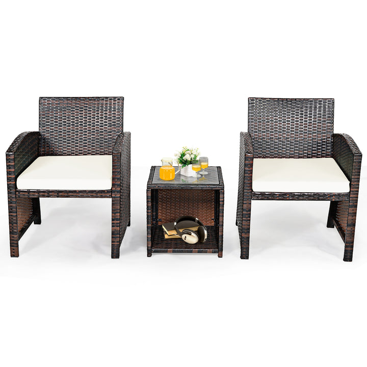 Costway 3PCS Patio Rattan Wicker Furniture Cushion Sofa Coffee Table Image 3