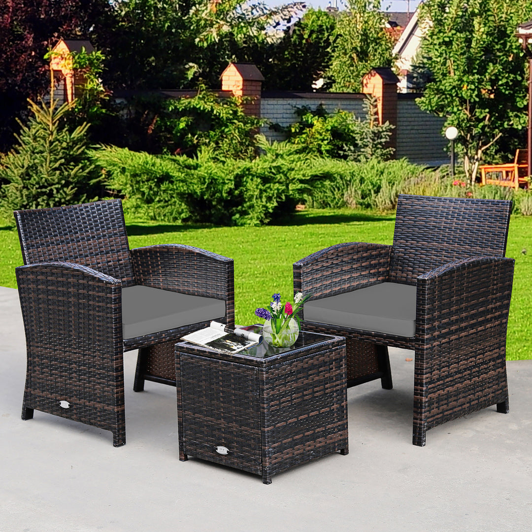 Costway 3PCS Patio Rattan Wicker Furniture Cushion Sofa Coffee Table Image 4