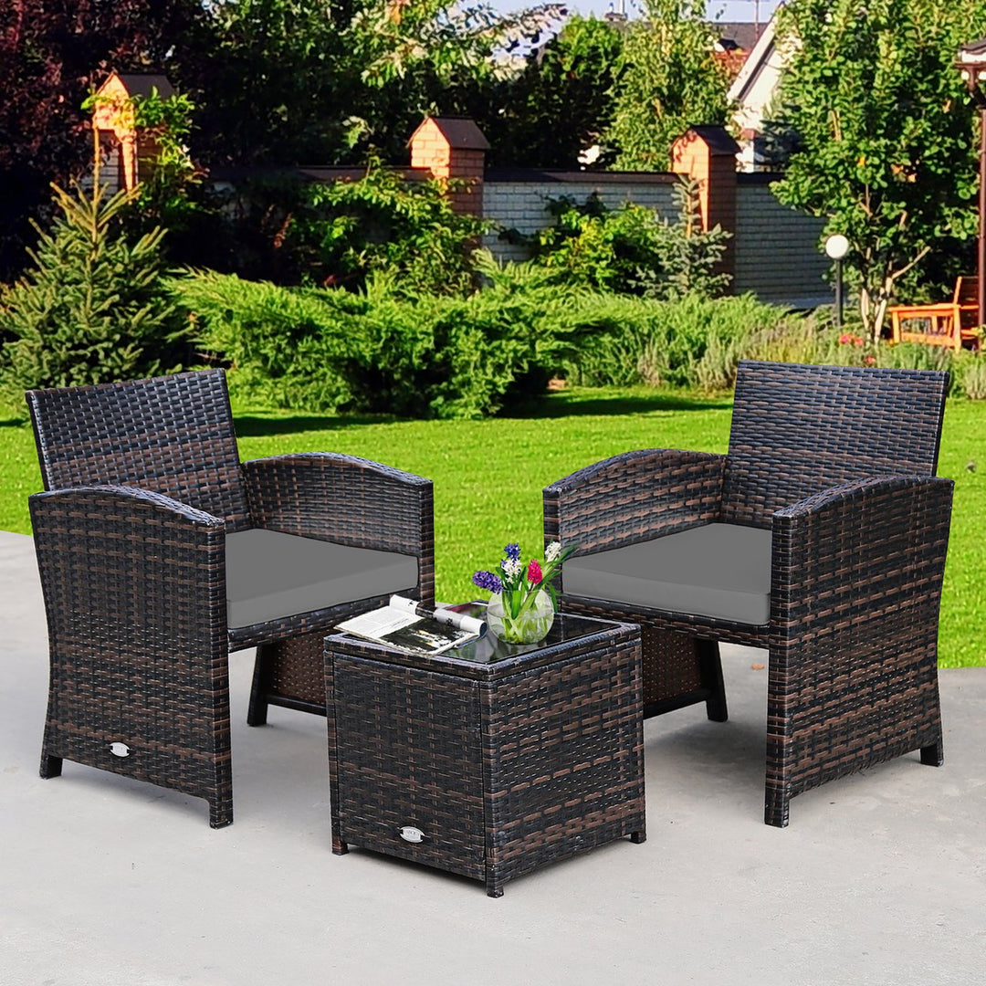 Costway 3PCS Patio Rattan Wicker Furniture Cushion Sofa Coffee Table Image 1