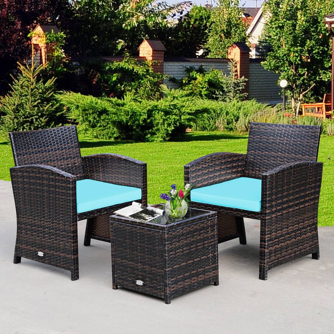 Costway 3PCS Patio Rattan Wicker Furniture Cushion Sofa Coffee Table Image 5