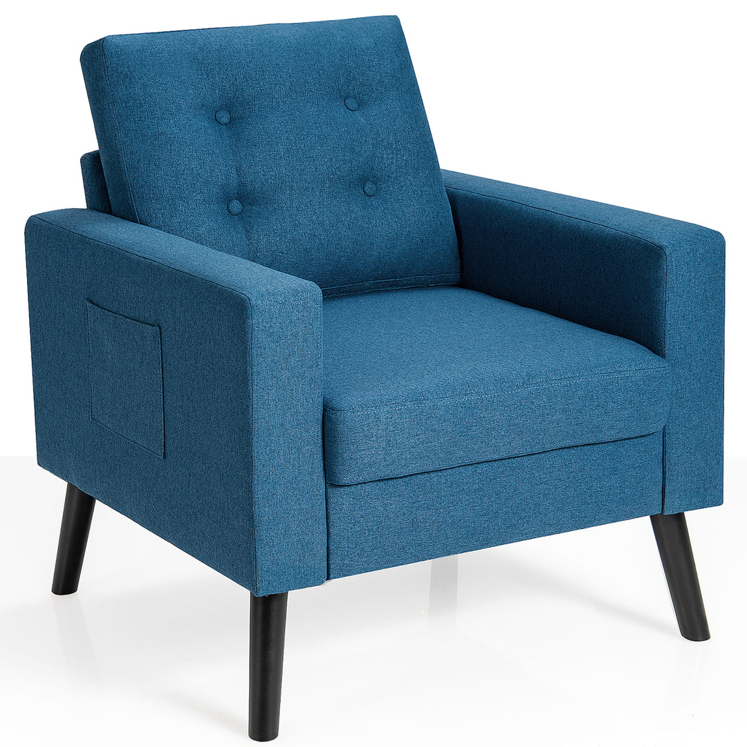 Modern Accent Armchair Upholstered Single Sofa Chair w/ 2-Side Pockets Navy\Beige\Grey Image 2