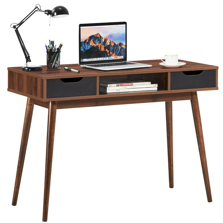 Costway Computer Desk Writing Table w/ Drawers Laptop PC Workstation Home Oak\Walnut Image 1