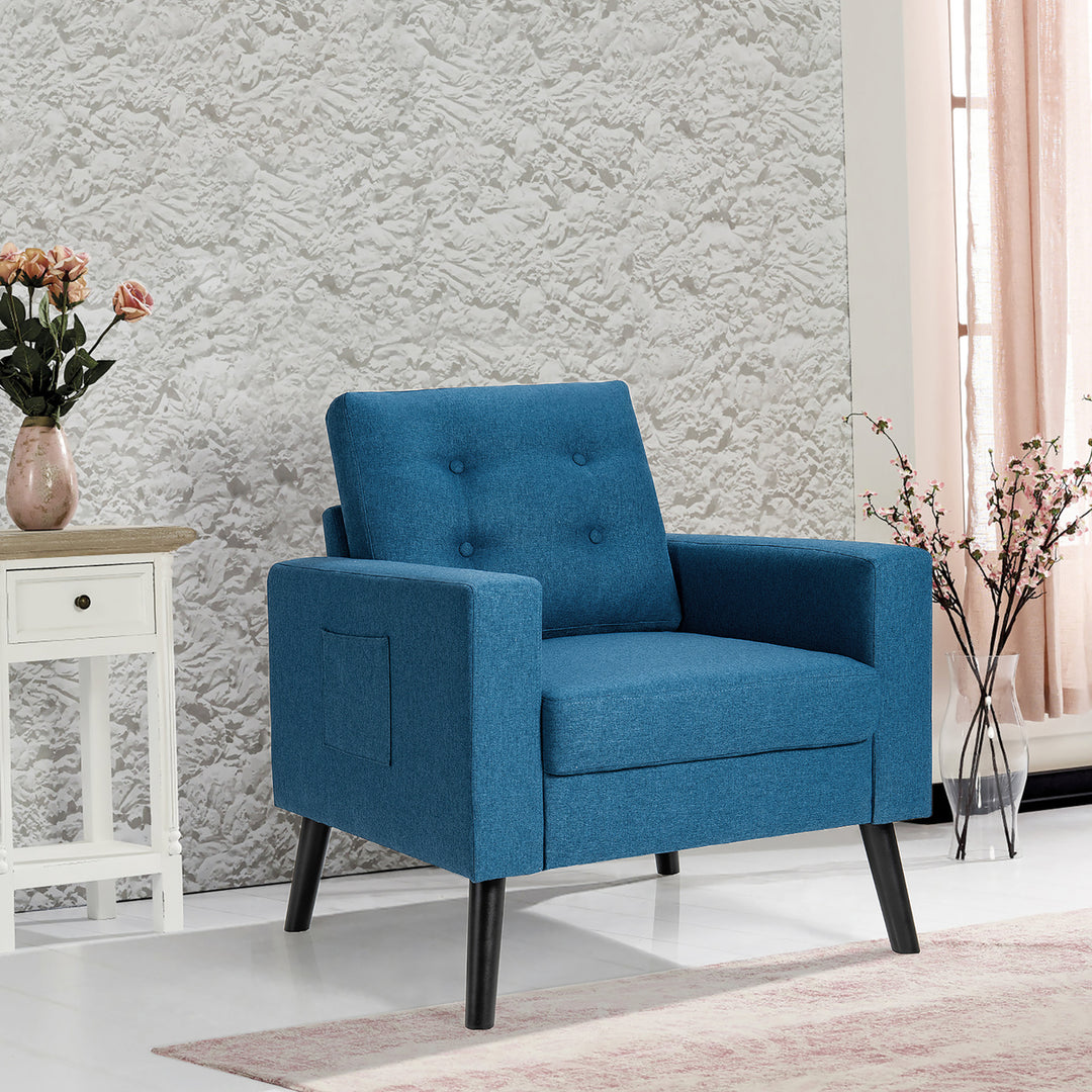 Modern Accent Armchair Upholstered Single Sofa Chair w/ 2-Side Pockets Navy\Beige\Grey Image 3