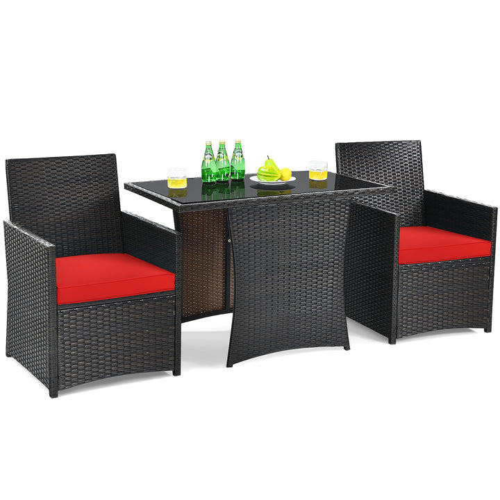 Costway 3PCS Patio Rattan Furniture Set Cushion Sofa Armrest Garden Deck Image 2