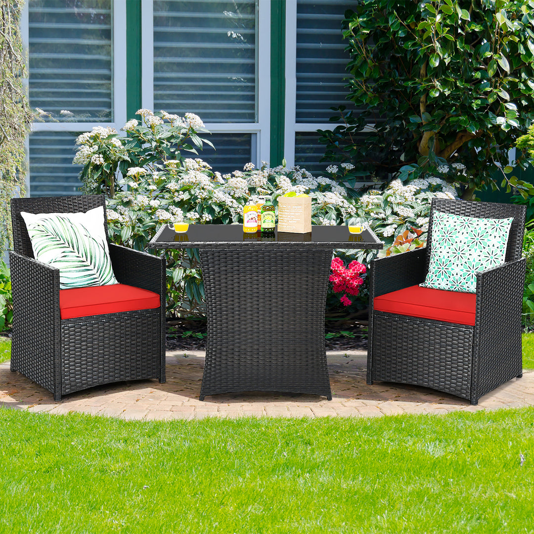 Costway 3PCS Patio Rattan Furniture Set Cushion Sofa Armrest Garden Deck Image 3