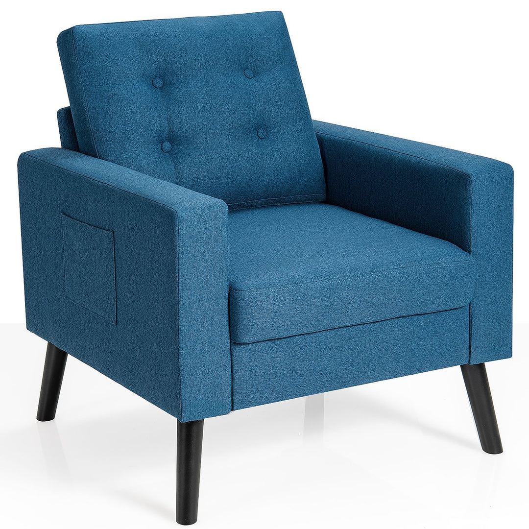 Modern Accent Armchair Upholstered Single Sofa Chair w/ 2-Side Pockets Navy\Beige\Grey Image 1