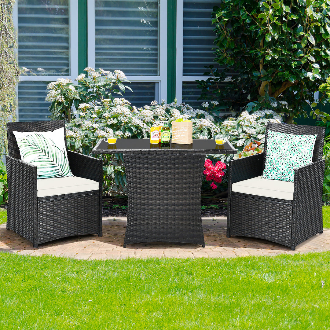 Costway 3PCS Patio Rattan Furniture Set Cushion Sofa Armrest Garden Deck Image 5