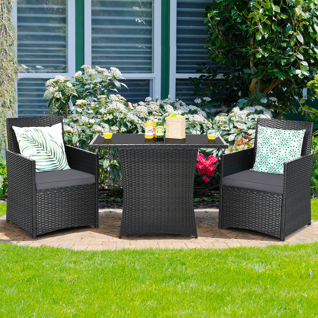 Costway 3PCS Patio Rattan Furniture Set Cushion Sofa Armrest Garden Deck Image 6