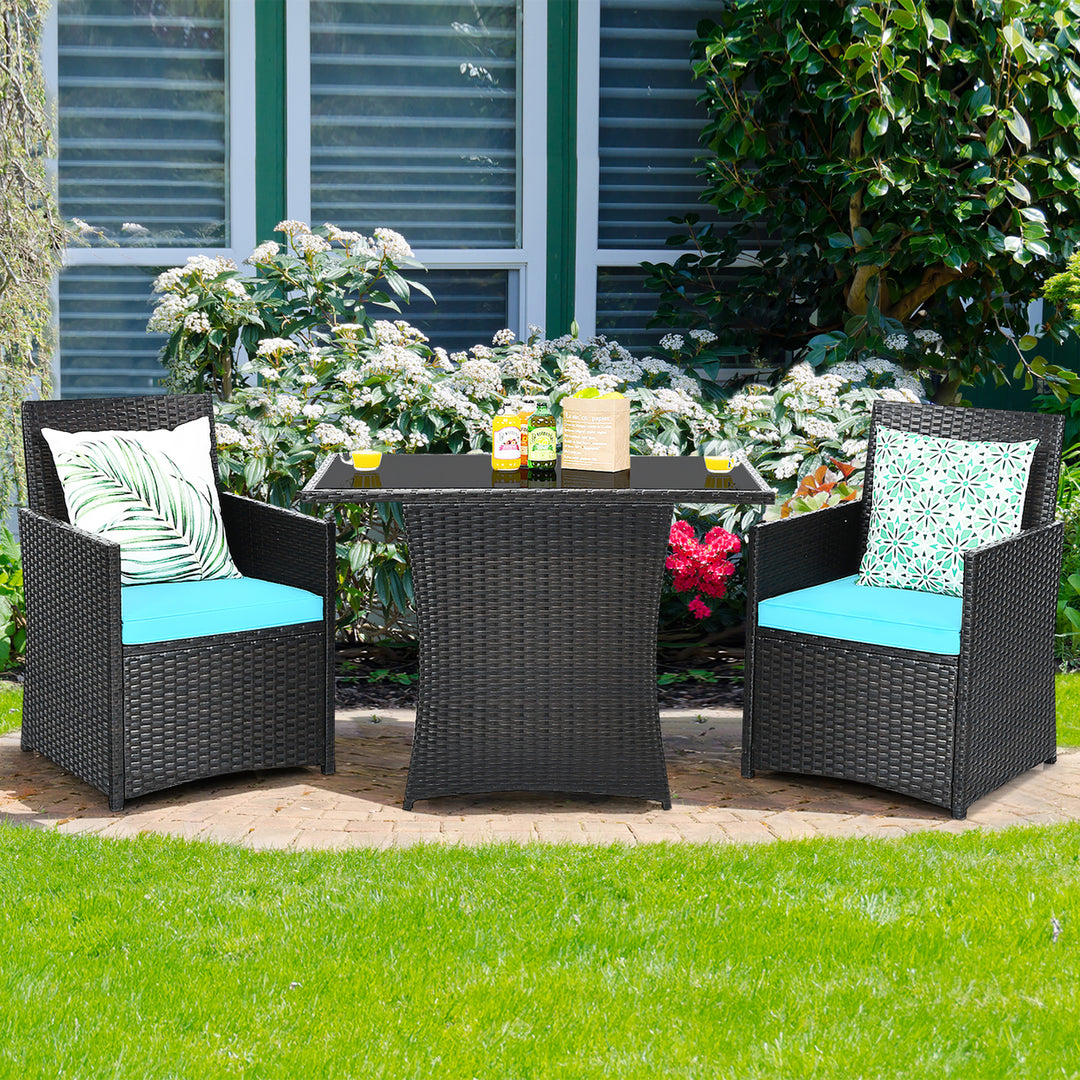 Costway 3PCS Patio Rattan Furniture Set Cushion Sofa Armrest Garden Deck Image 8