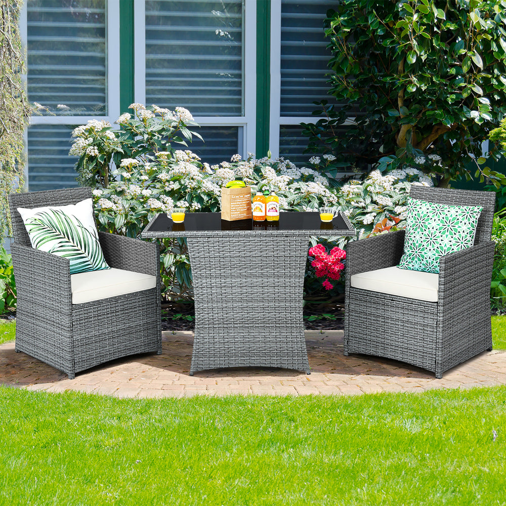 Costway 3PCS Patio Rattan Furniture Set Cushioned Sofa Armrest Garden White\Red\Navy\Turquoise Image 2