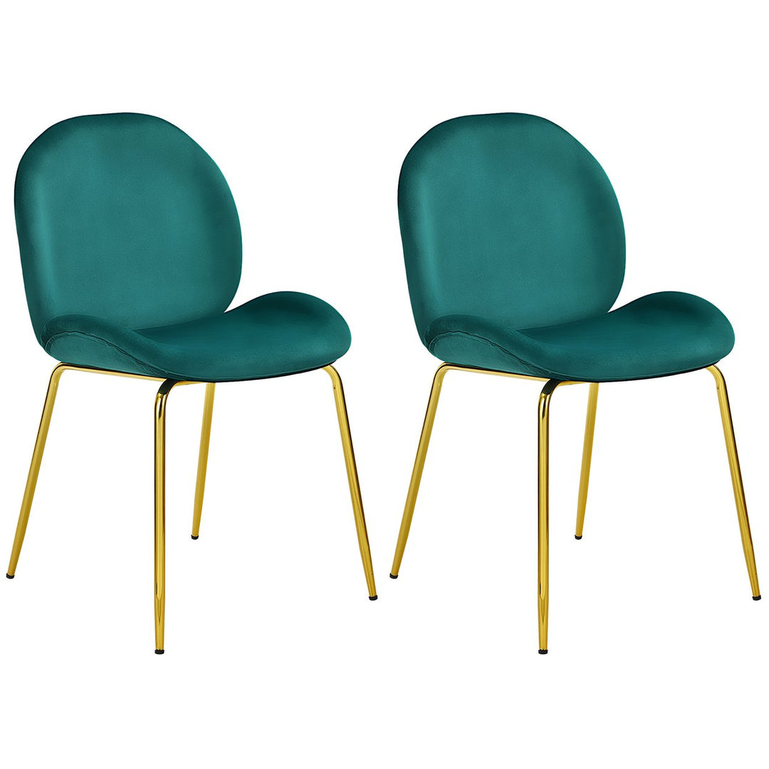 Costway Set of 2 Velvet Accent Chairs Dining Side Chairs w/Gold Metal Legs Pink/Beige/Green/Grey Image 1