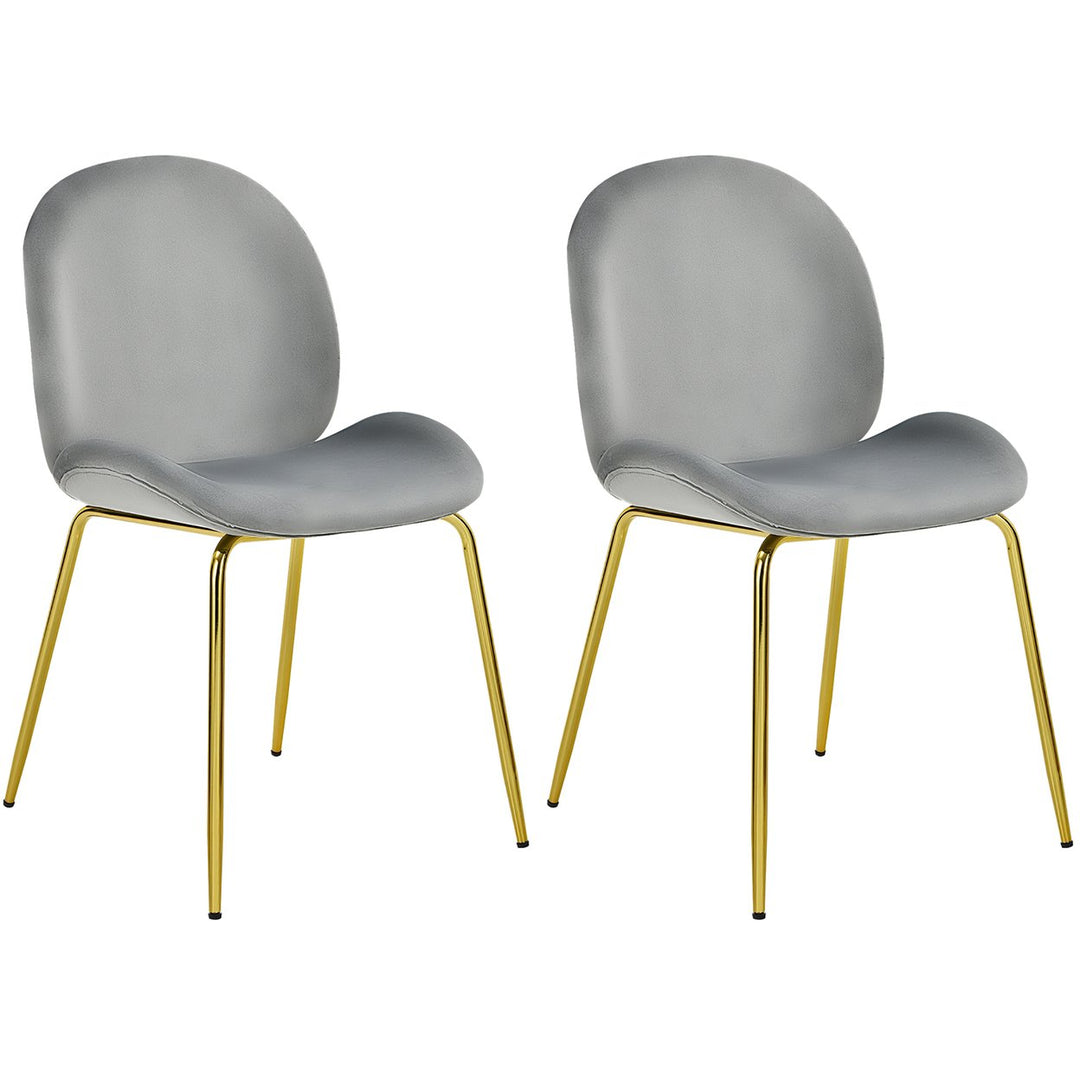 Costway Set of 2 Velvet Accent Chairs Dining Side Chairs w/Gold Metal Legs Pink/Beige/Green/Grey Image 1