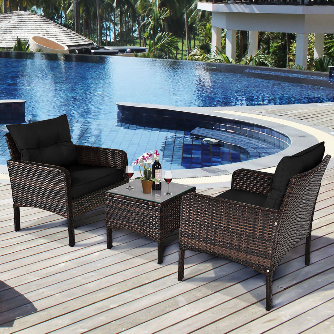 Costway 3PCS Outdoor Rattan Conversation Set Patio Garden Cushioned Sofa Chair Image 1