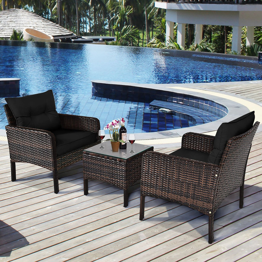 Costway 3PCS Outdoor Rattan Conversation Set Patio Garden Cushioned Sofa Chair Image 1