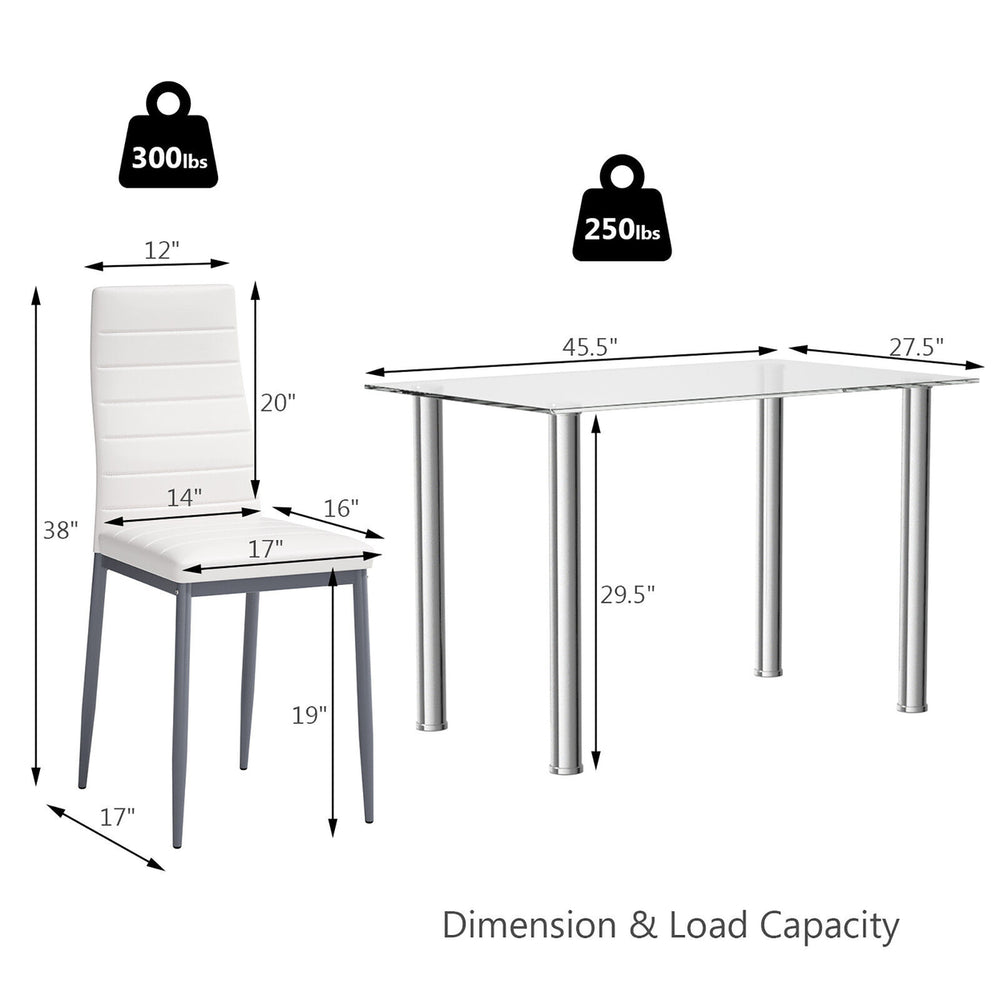 5 Piece Dining Set Table 29.6 and 4 Chairs Glass Metal Kitchen Breakfast Furniture White Image 2