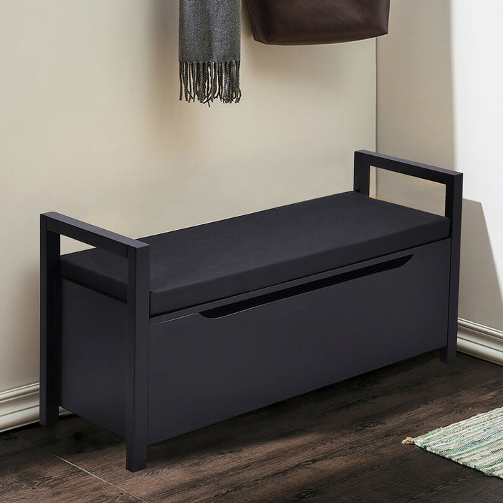 Shoe Bench Storage Rack Cushion Seat Ottoman Bedroom Hallway Entryway Black Image 3