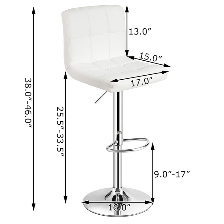 Adjustable Armless Bar Stool Full Back Swivel Kitchen Counter Bar Chair PU Leather White Image 4