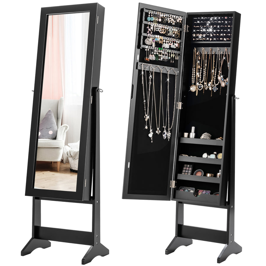 Jewelry Mirrored Cabinet Armoire Organizer Storage Box w/ Stand Christmas Gift Image 1