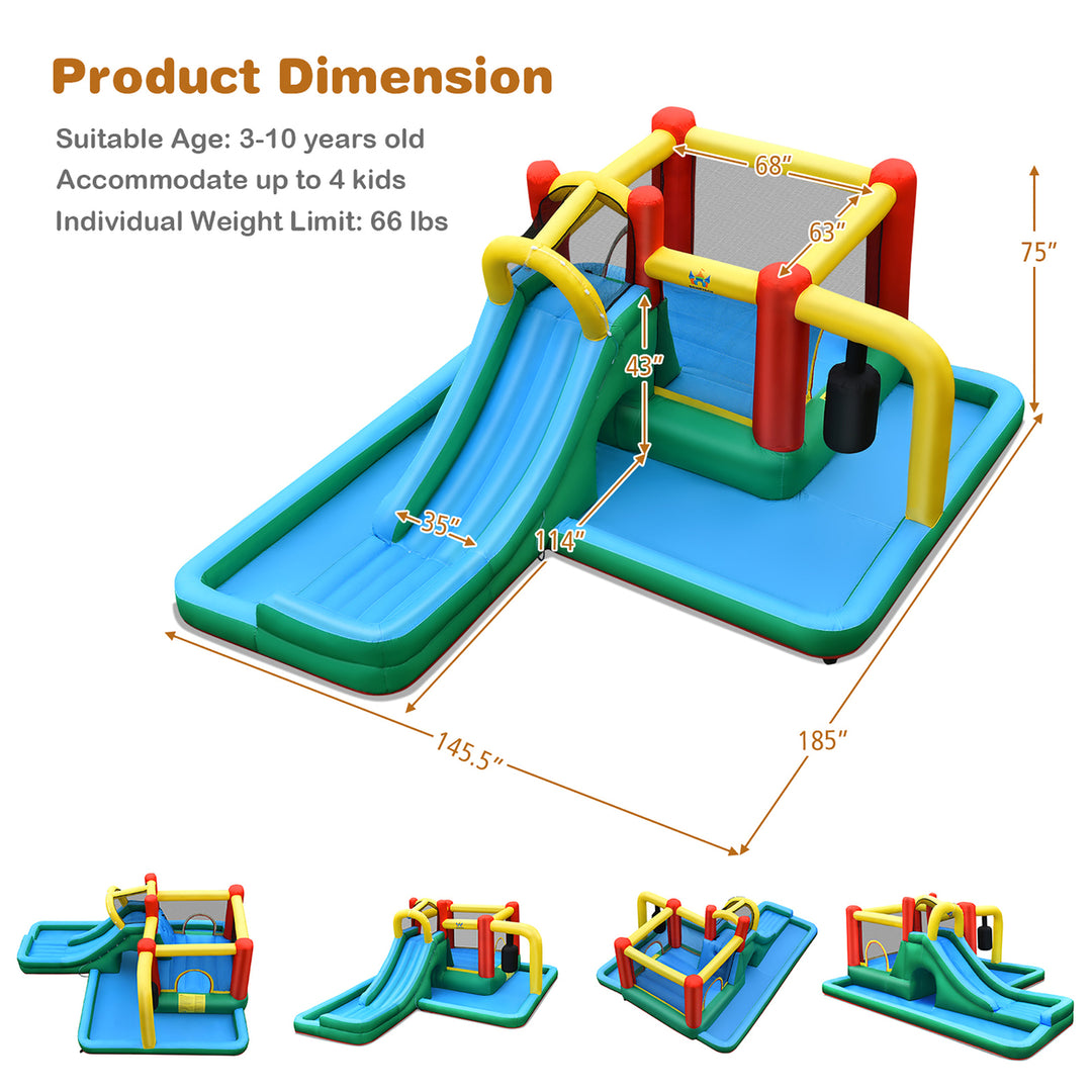 Inflatable Slide Water Park Climbing Bouncer Bounce House w/Tunnel and 735W Blower Image 2