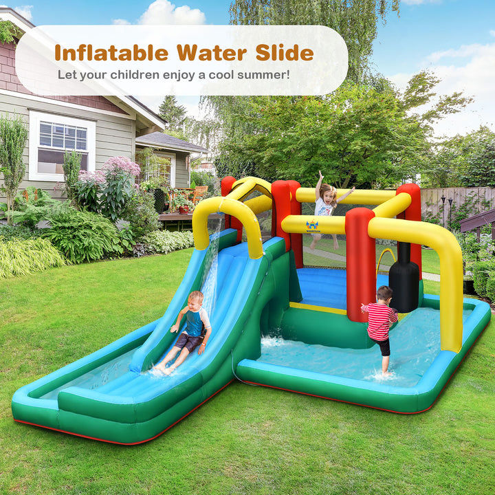 Inflatable Slide Water Park Climbing Bouncer Bounce House w/Tunnel and 735W Blower Image 3