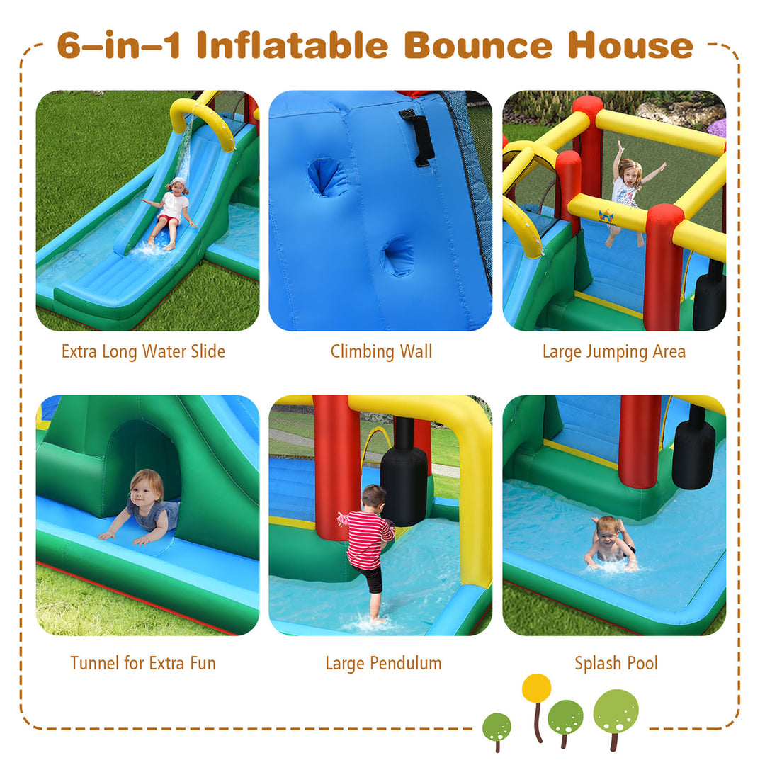 Inflatable Slide Water Park Climbing Bouncer Bounce House w/Tunnel and 735W Blower Image 4