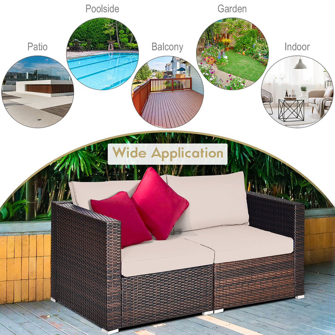 2PCS Patio Rattan Corner Sofa Sectional Furniture Cushion Image 2