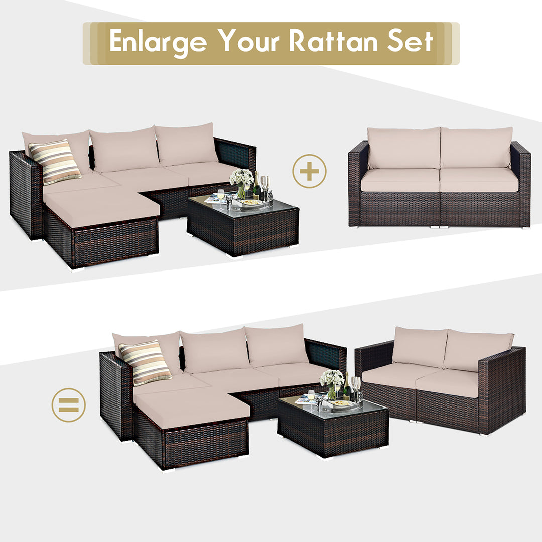 2PCS Patio Rattan Corner Sofa Sectional Furniture Cushion Image 3