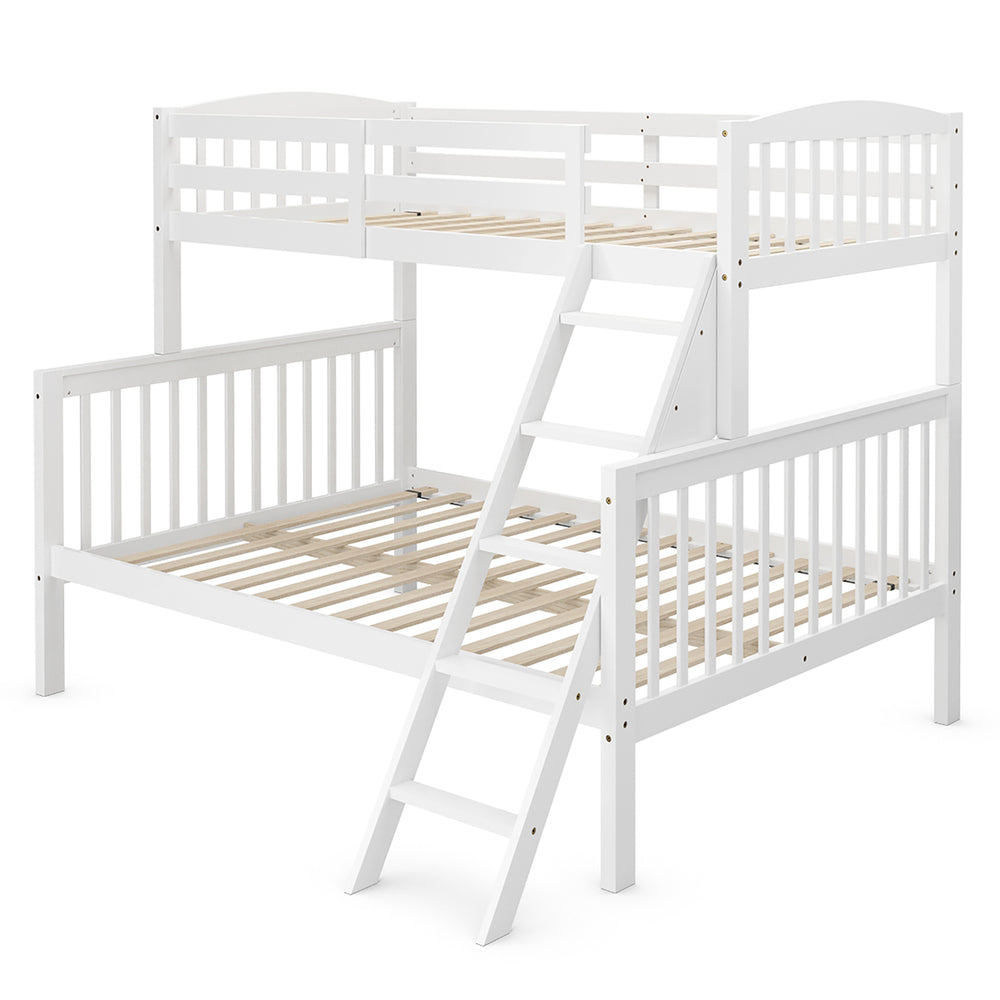 Costway Twin over Full Bunk Bed Rubber Wood Convertible with Ladder Guardrail Image 2