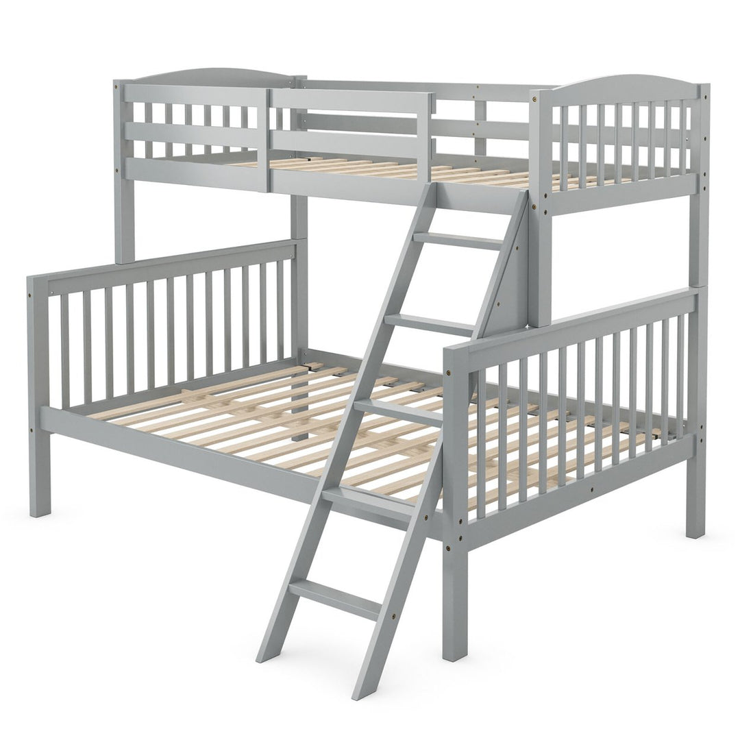 Costway Twin over Full Bunk Bed Rubber Wood Convertible with Ladder Guardrail Image 1