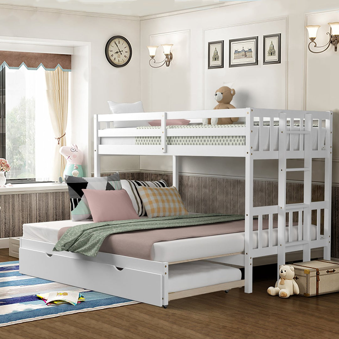 Costway Twin Over Twin Pull-Out Bunk Bed with Trundle Wooden Ladder White\Espresso Image 1