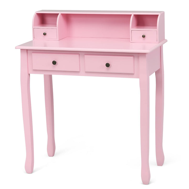 Costway Writing Desk Mission White Home Office Computer Desk 4 Drawer White\Black\Pink Image 1