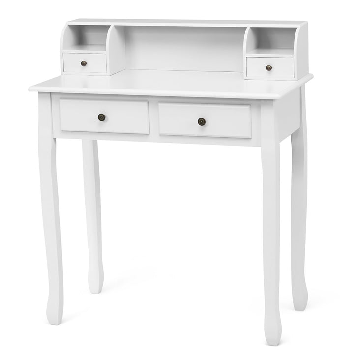 Costway Writing Desk Mission White Home Office Computer Desk 4 Drawer White\Black\Pink Image 1