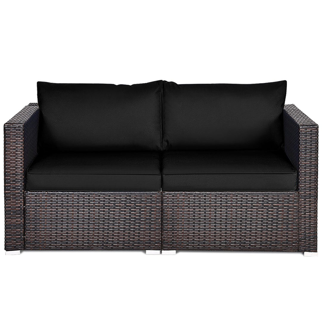 Costway 2PCS Patio Rattan Corner Sofa Sectional Furniture Set Black Cushion Black\Red Image 1