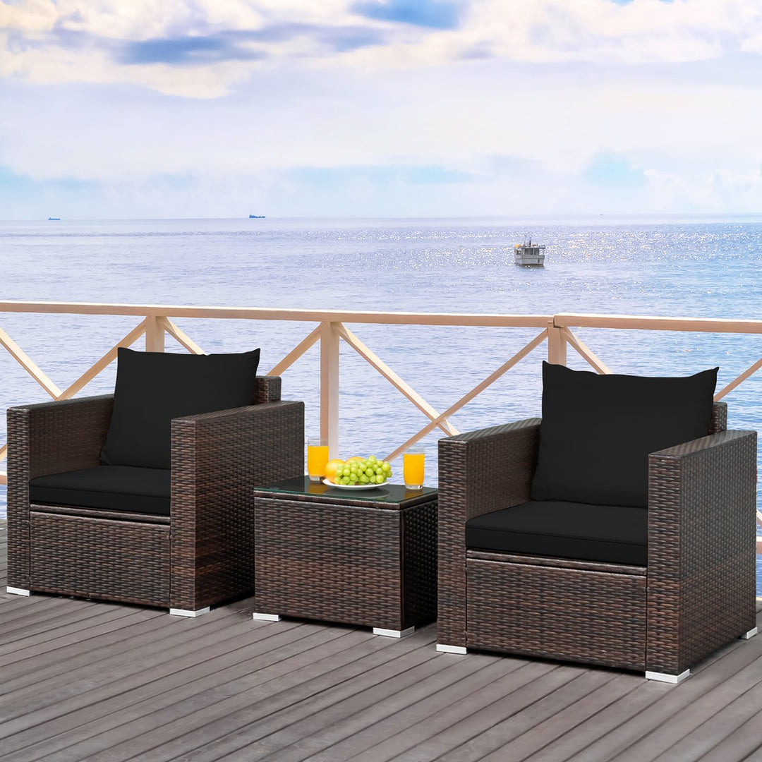 Costway 3PCS Patio Rattan Furniture Set Conversation Sofa Cushioned Turquoise\Red Image 4