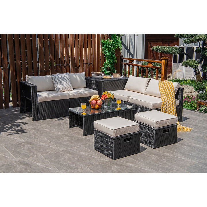 Costway 8PCS Patio Rattan Furniture Set Storage Table Ottoman cover Image 1