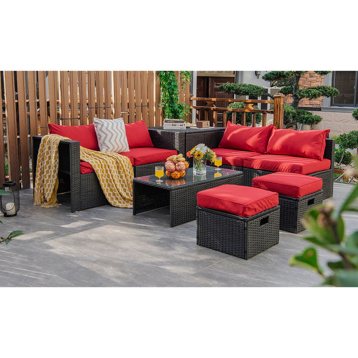 Costway 8PCS Patio Rattan Furniture Set Storage Table Ottoman cover Image 1