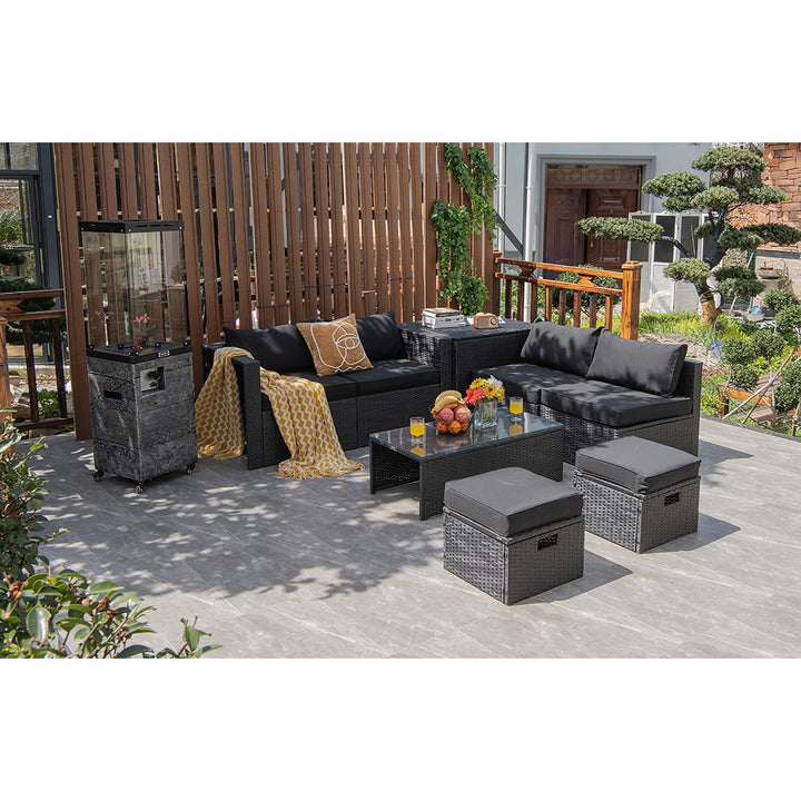 Costway 8PCS Patio Rattan Furniture Set Storage Table Ottoman cover Image 1