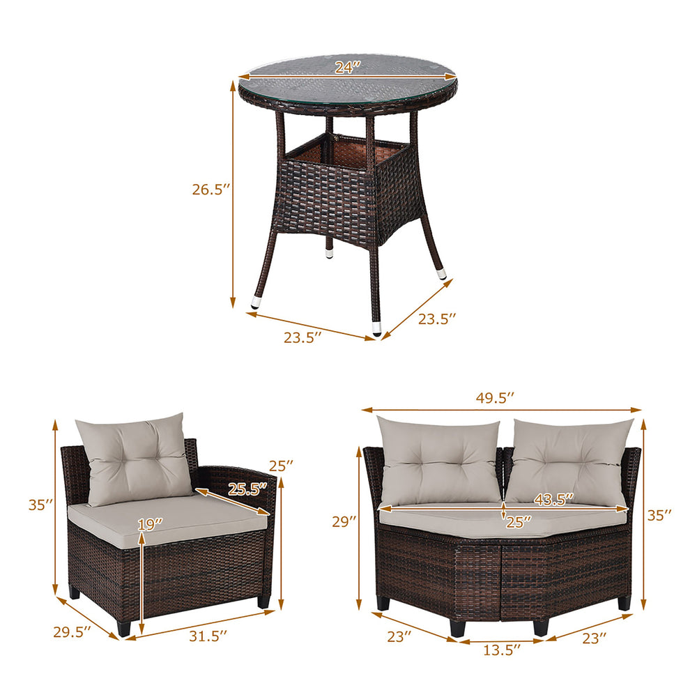 4PCS Outdoor Patio Rattan Furniture Set Cushioned Sofa Table Image 2