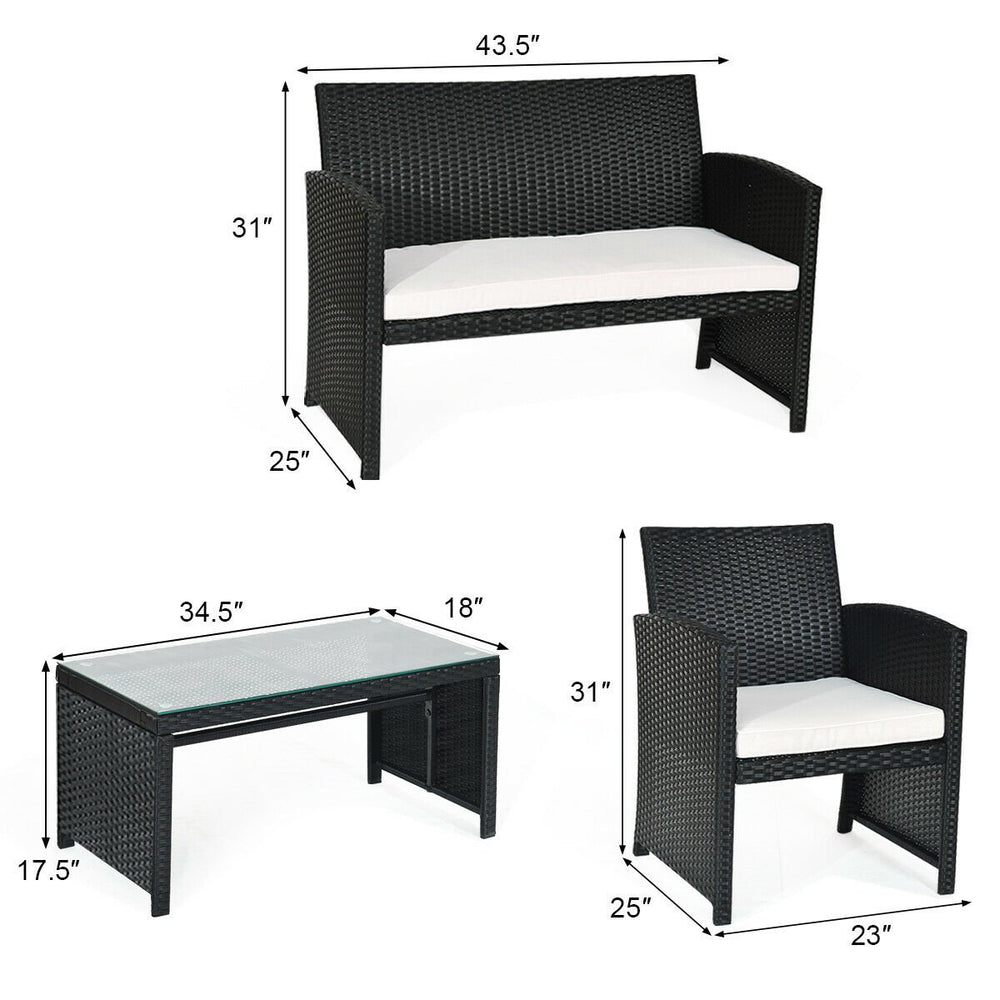 4PCS Patio Rattan Furniture Conversation Set Cushioned Sofa Table Garden Black Image 2