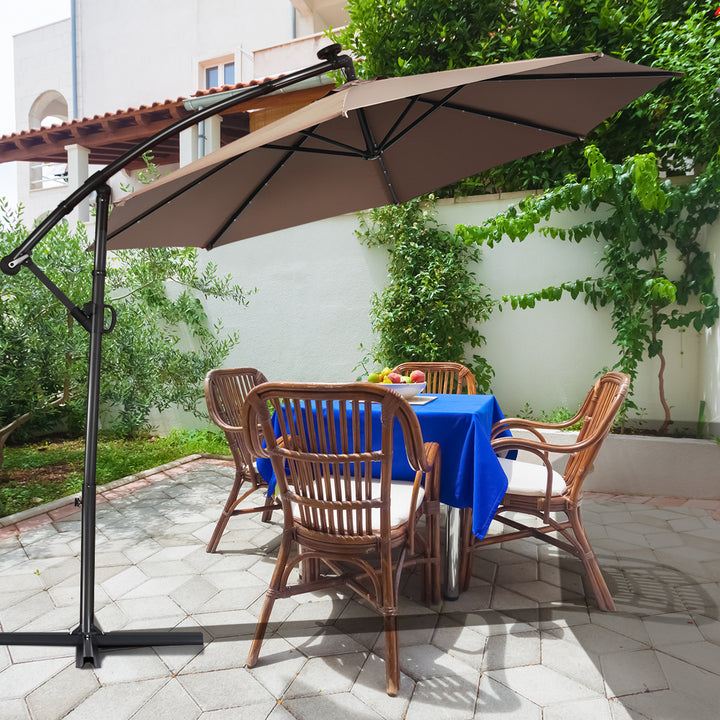 10FT Patio Offset Umbrella Solar LED 360degrees Rotation Brown Image 4