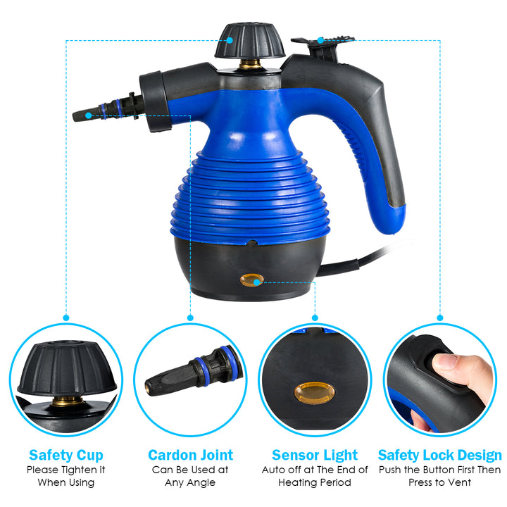 Multifunction Portable Steamer Household Steam Cleaner 1050W W/Attachments Blue Image 4