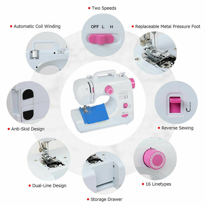 2-Speed Multi-function Fashion Portable Sewing Machine Serger w/16 Stitch Light Image 3