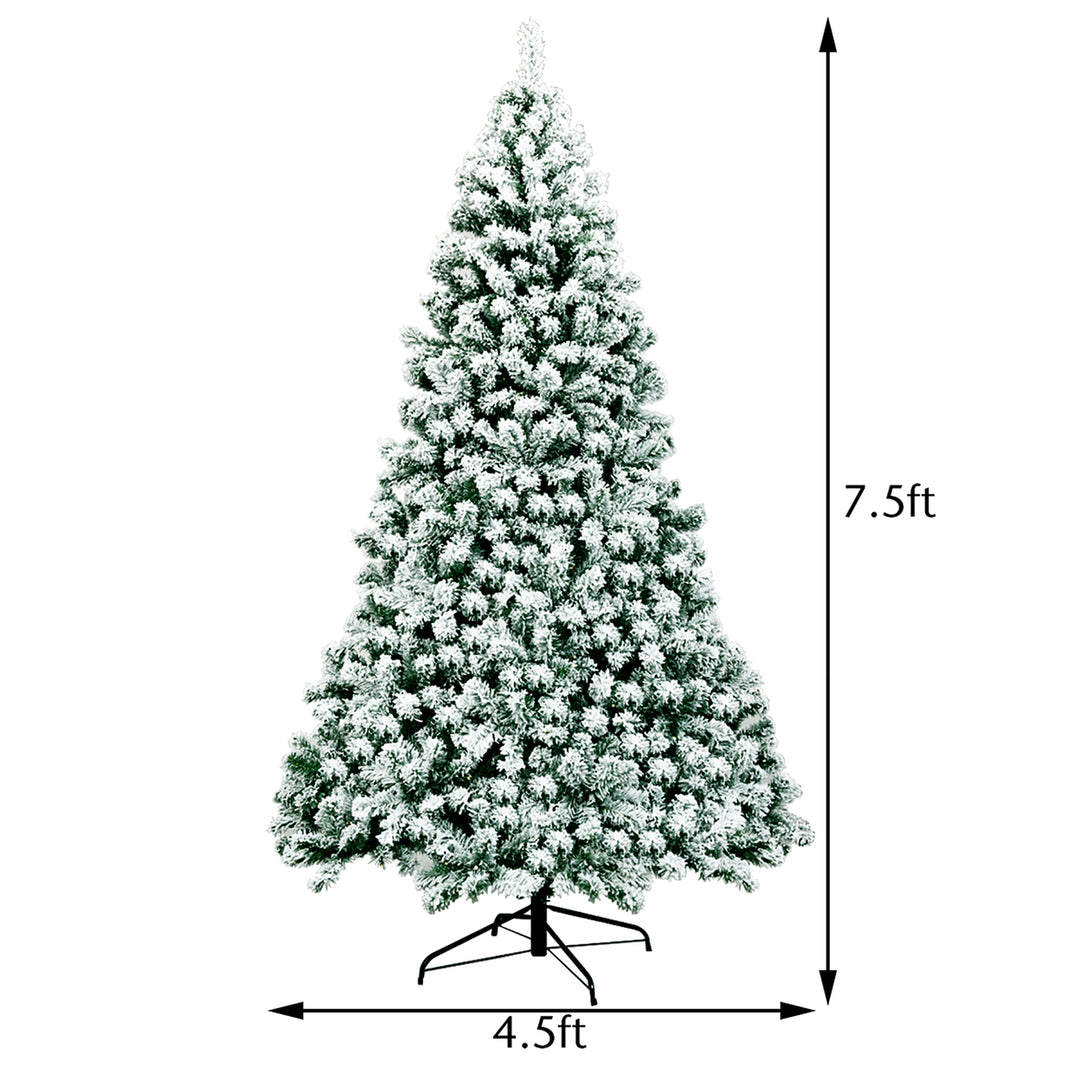 7.5Ft Pre-Lit Premium Snow Flocked Hinged Artificial Christmas Tree w/550 Lights Image 2