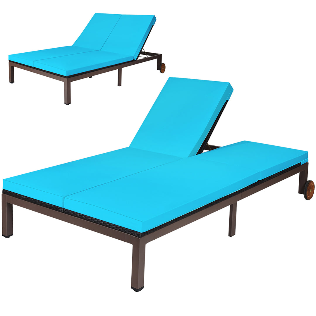 2-Person Patio Rattan Lounge Chair Chaise Recliner Adjustable Cushion Turquoise Image 2