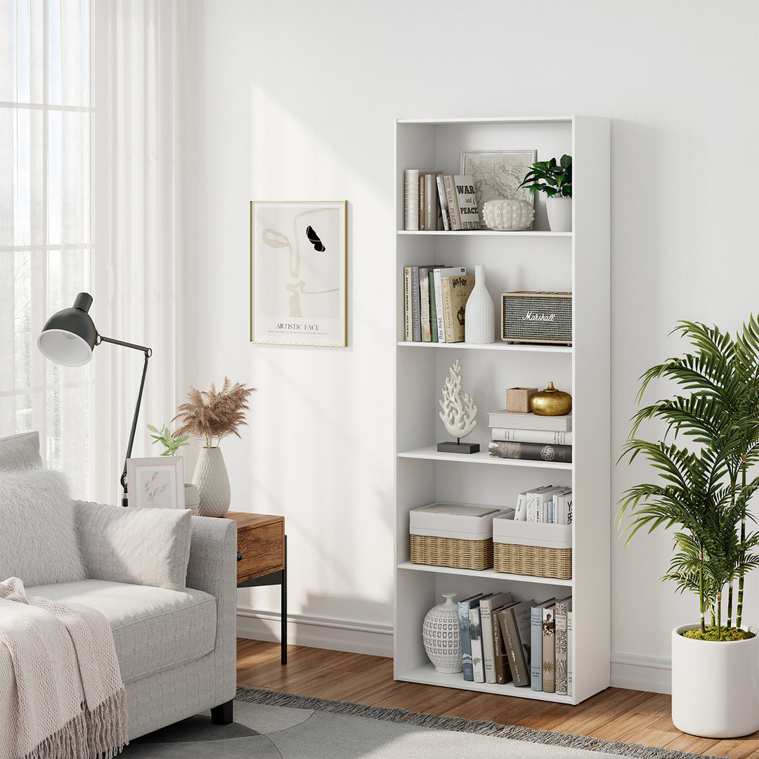 5-Shelf Storage Bookcase Modern Multi-Functional Display Cabinet Furniture White Image 2