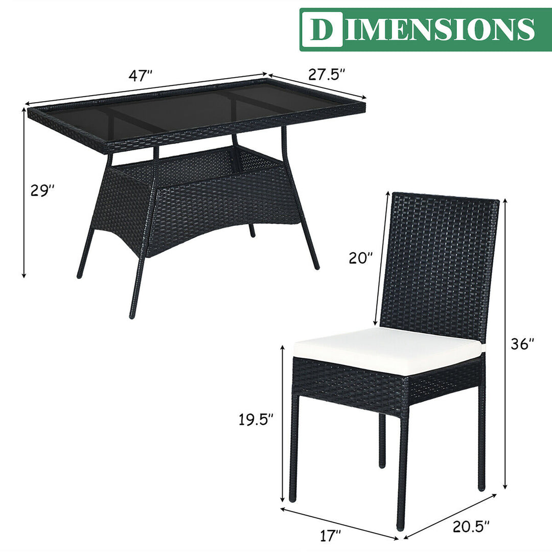 5PCS Patio Rattan Dining Set Cushioned Chair Table w/Glass Top Garden Furniture Image 2