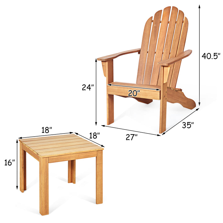 3PCS Patio Adirondack Chair Table Set Garden Deck Furniture Image 2