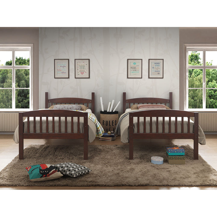 Wood Solid Hardwood Twin Bunk Beds Detachable Safety Rail Image 2